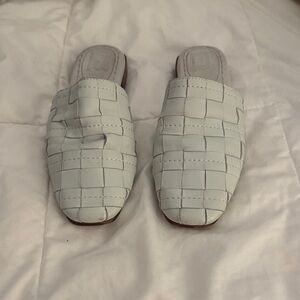 Woven White Slip-On Mules